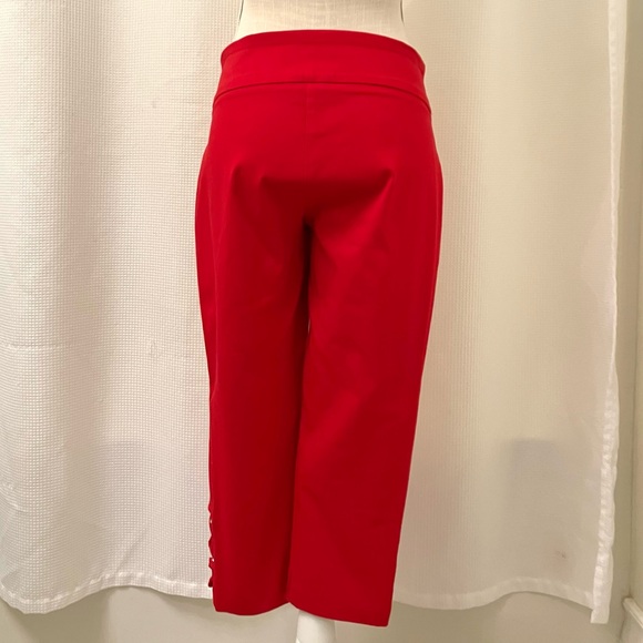 Red cropped pants w/ rhinestone & cutout side hemline accents, Attire NY size 6 - Picture 5 of 14